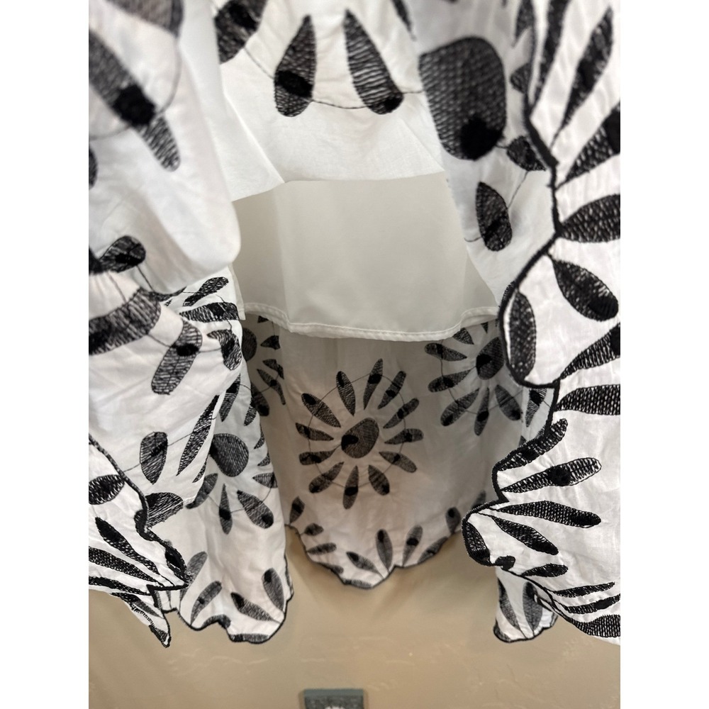 Lane Bryant Cotton White Black Floral Embroidered Tiered Midi Skirt Plus 26/28 - Picture 4 of 6